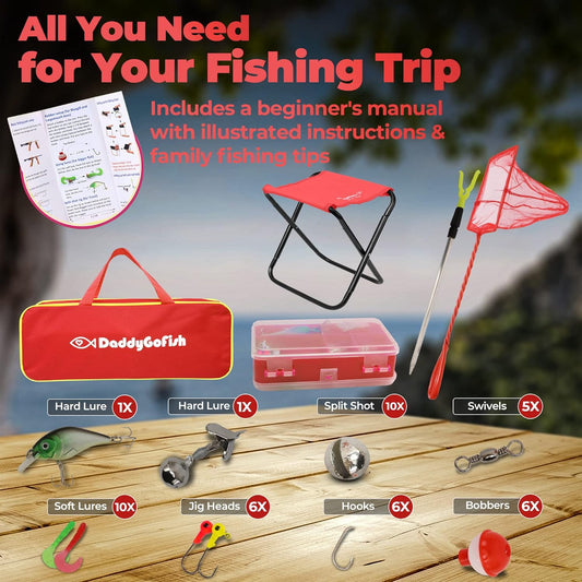 Kids Fishing Pole Set - Complete Rod Reel Combo with Tackle Box for Beginner Young Anglers - Perfect Starter Kit for Boys and Girls!