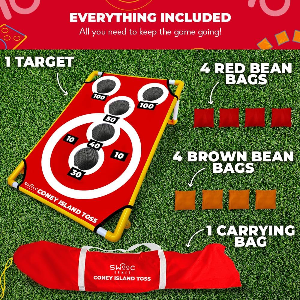 Coney Island Toss Cornhole Set — Arcade Style, 6 Bean Bags, All Ages