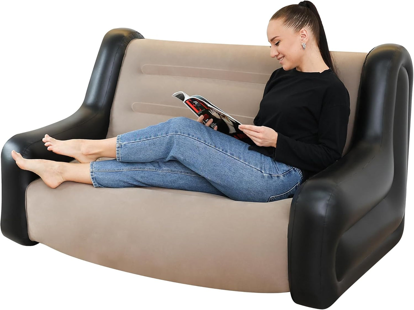 Stylish Large Inflatable Leisure Chair - Perfect for Indoor & Outdoor Relaxation (Black & Grey)