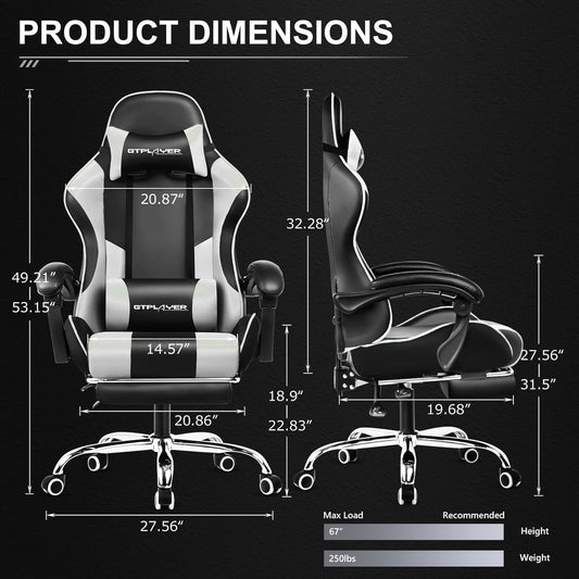 GTPLAYER Ergonomic Gaming Chair with Footrest & Lumbar Support