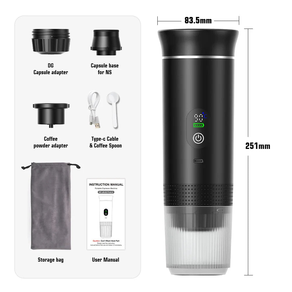 Portable Wireless Espresso Coffee Maker - 3-in-1 Car & Home Travel Solution for Coffee Lovers