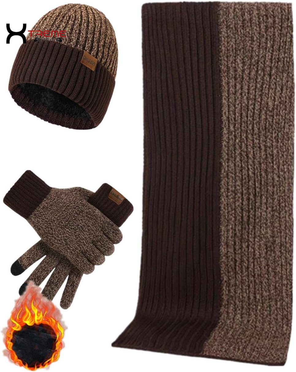 Ultimate Men's Winter Essentials: Cozy Knit Beanie, Warm Scarf & Touchscreen Gloves Set
