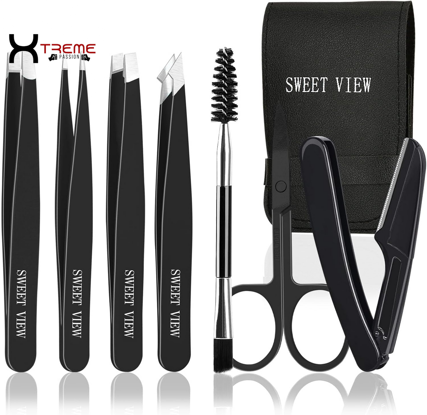Ultimate 7-Piece Eyebrow Tweezers Kit for Women - Precision Plucker Set with Scissors, Razor & Spoolie for Flawless Facial Grooming