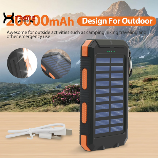 20000mAh Waterproof Solar Power Bank - Dual USB Ports & LED Flashlight for Outdoor Adventures