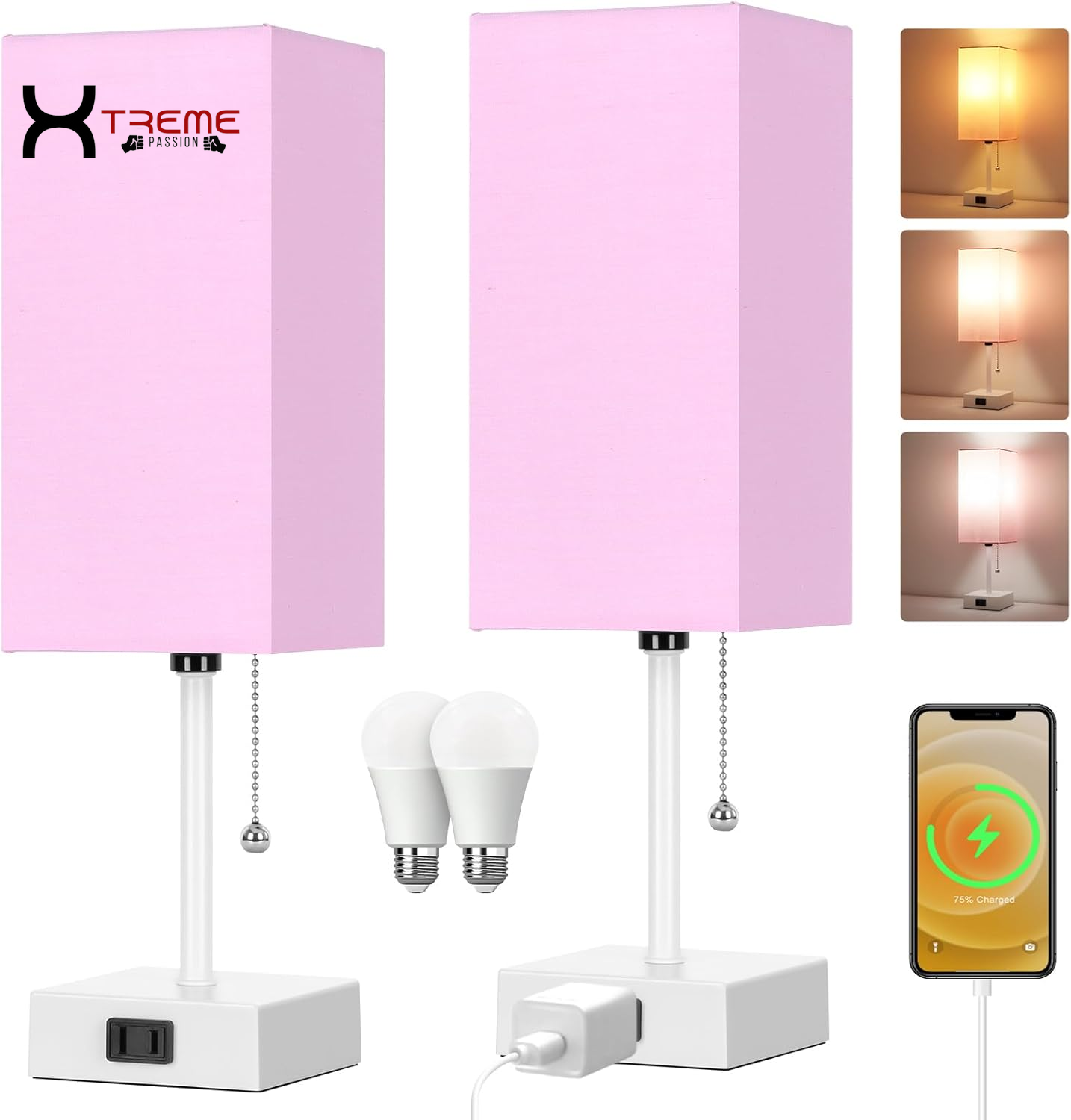 Elevate Your Space with the Modern Touch Control Bedside Lamp - 3-Way Dimmable, USB Ports & AC Outlet, Featuring a Chic White Fabric Shade