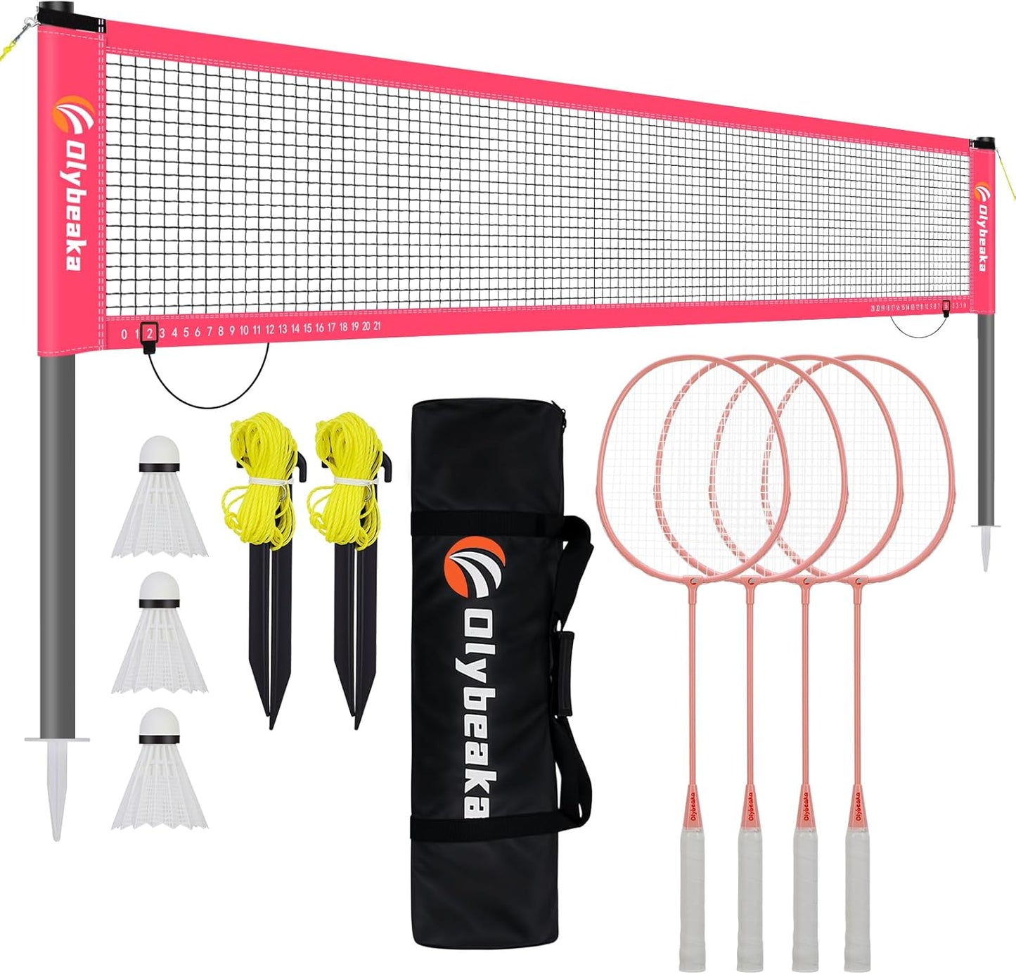 Ultimate Outdoor Badminton Set - Complete 20x3 Ft Anti-Sag Net, 4 Aluminum Rackets, 3 Shuttlecocks & Portable Carry Bag for Backyard & Beach Fun!