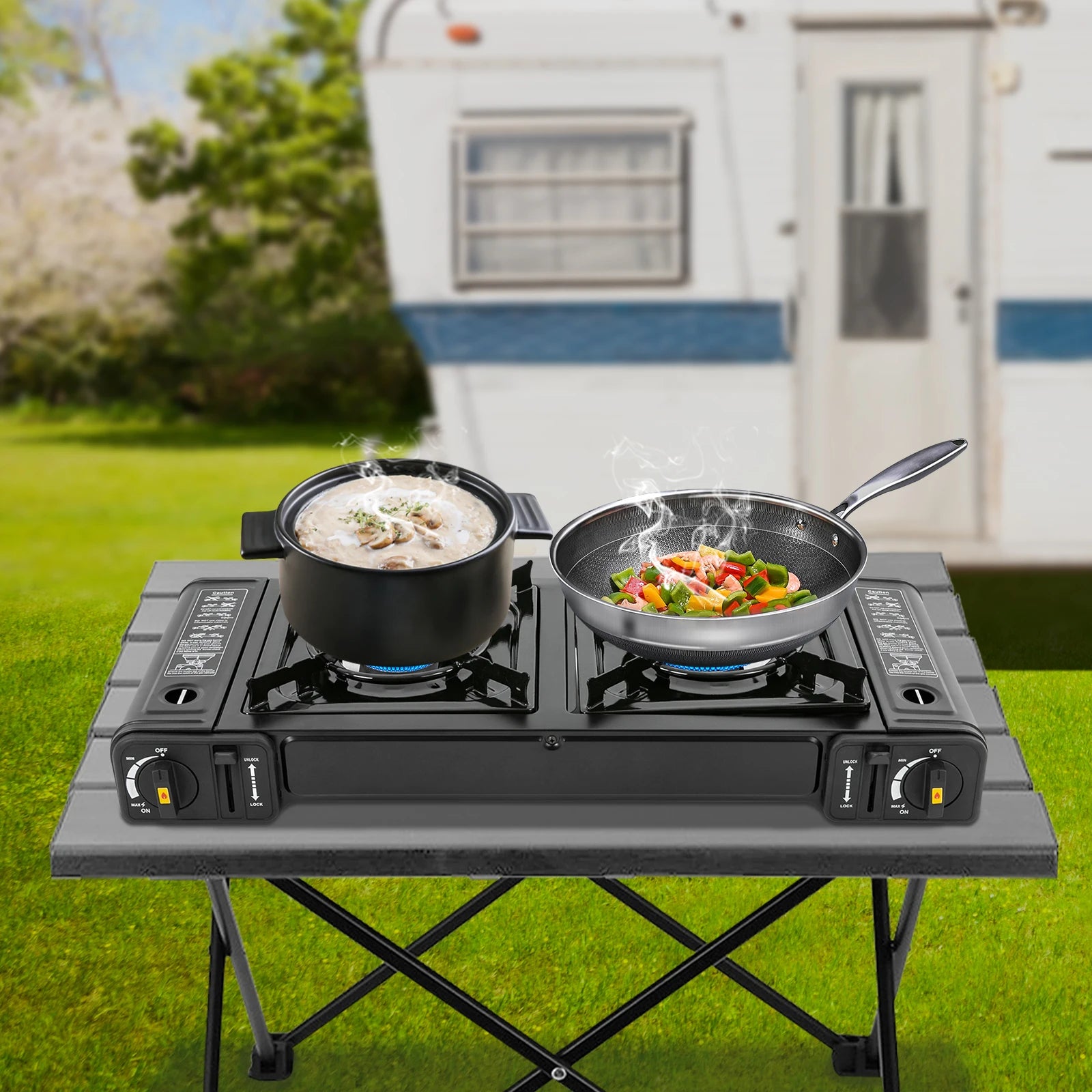 Portable Double-Head Gas Stove for Camping