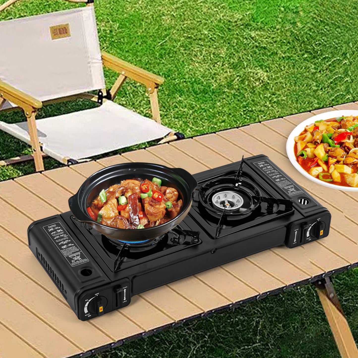 Portable Double-Head Gas Stove for Camping