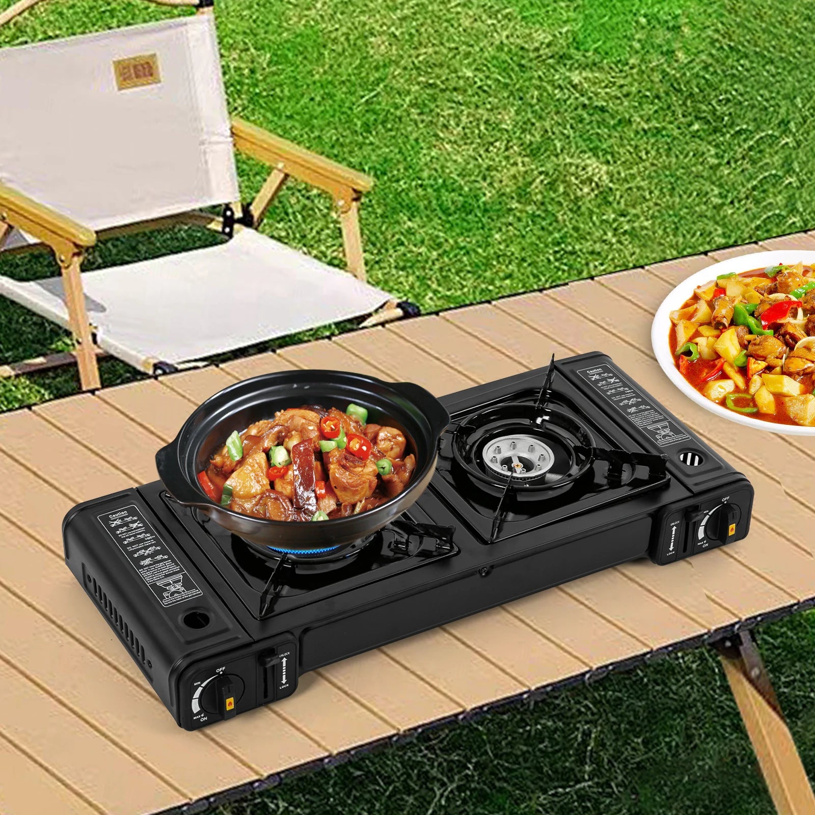 Portable Double-Head Gas Stove for Camping