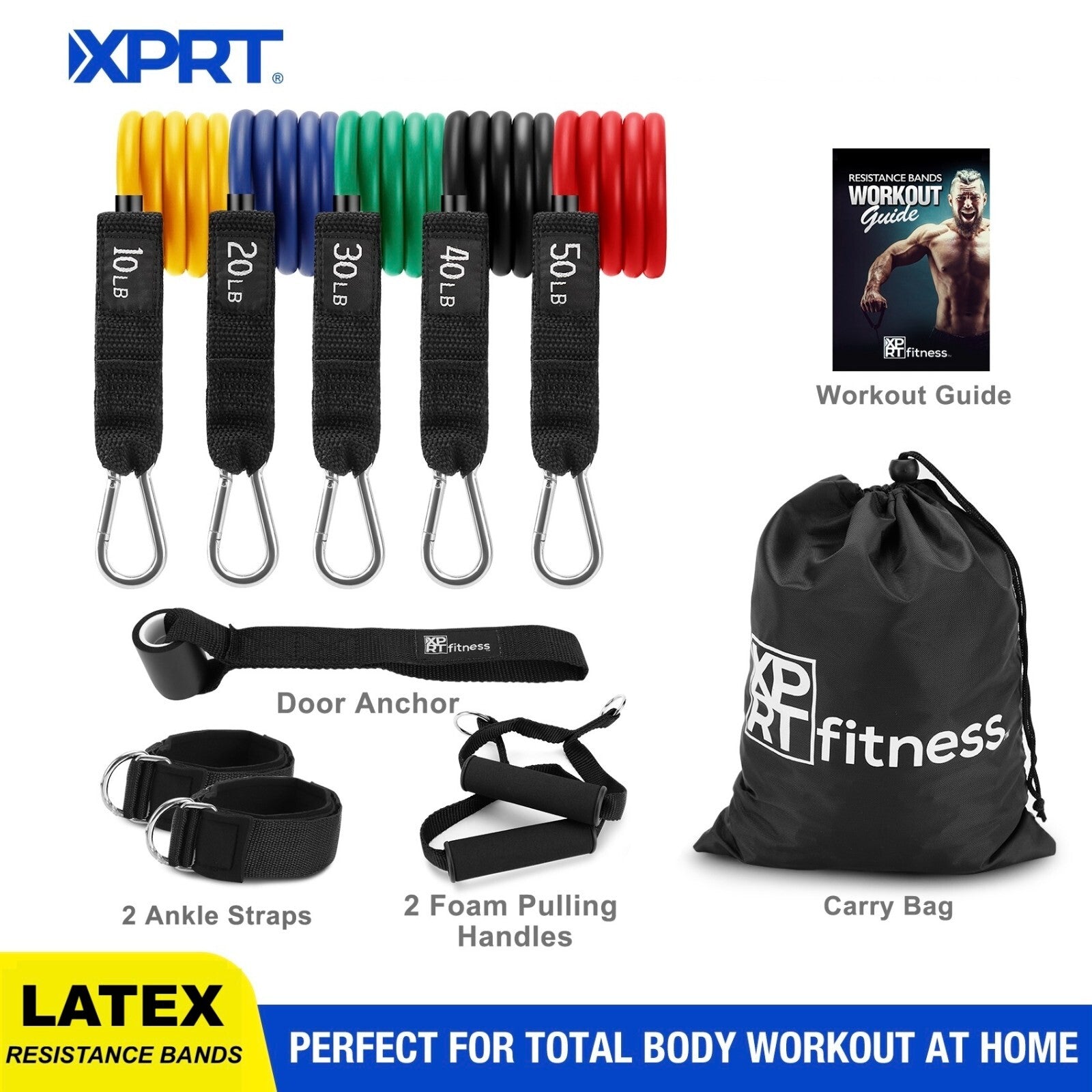 Unleash Your Potential with the XPRT Fitness 11-Piece Resistance Bands Set - 150LB Ultimate Home Gym Solution