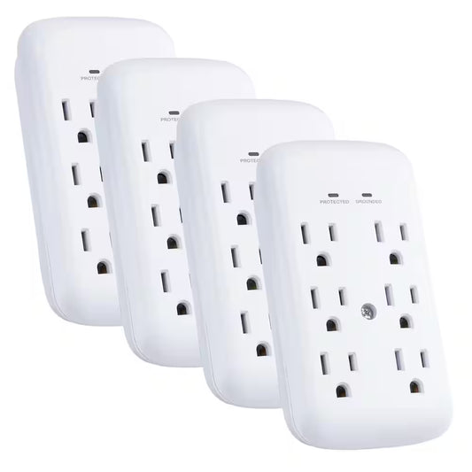 Power Up Your Space with the 6-Outlet Wall Mounted Surge Protector - White (4-Pack)