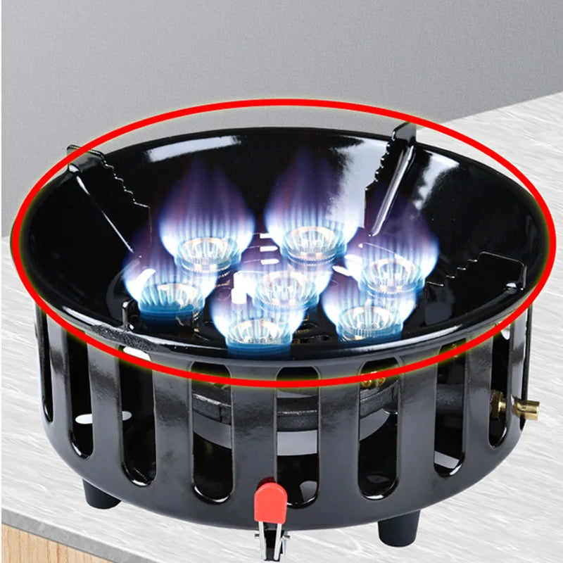 High-Power 19800W 7-Core Portable Camping Stove with Electronic Ignition - Windproof Gas Burner for Outdoor Adventures