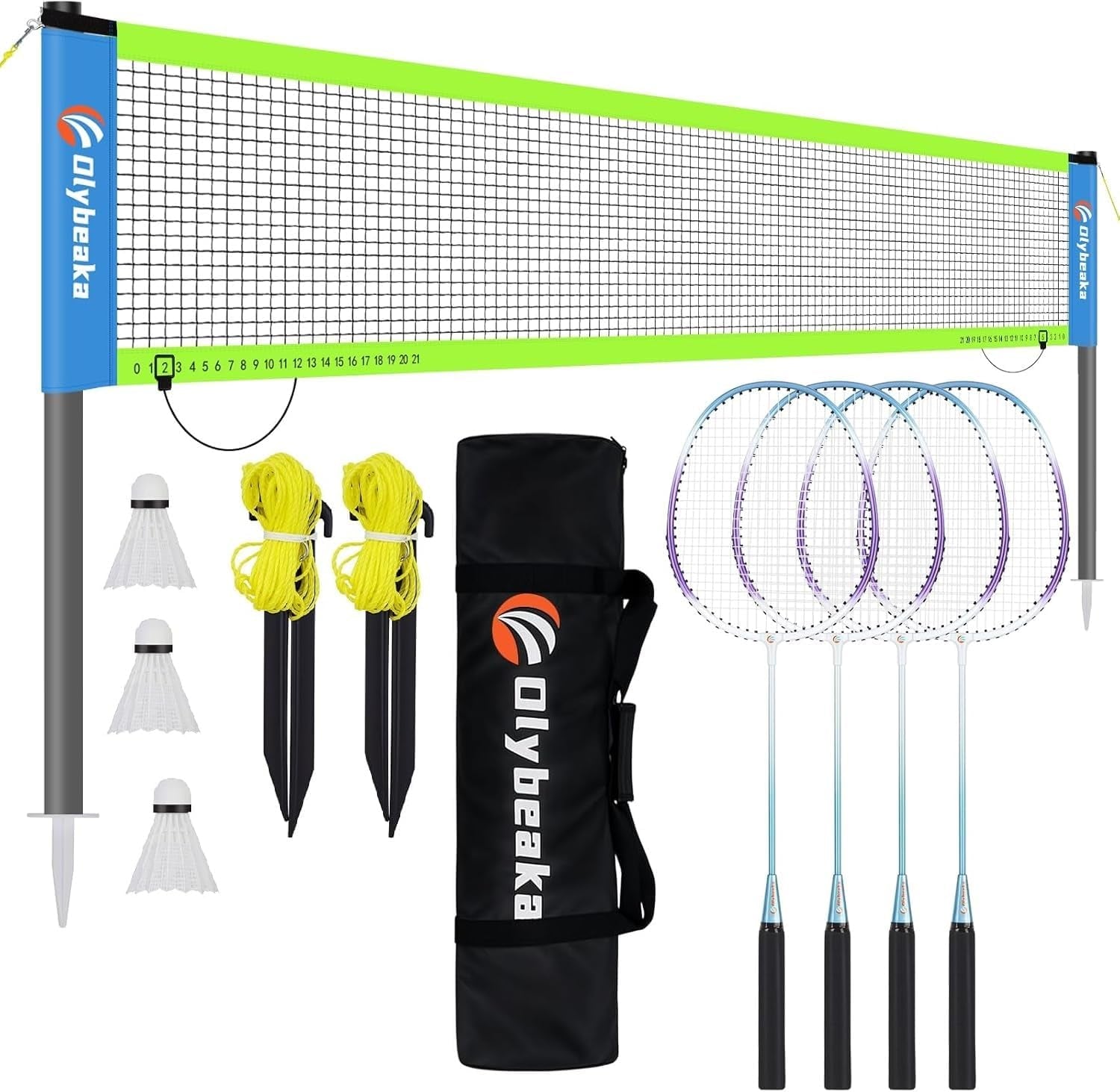 Ultimate Outdoor Badminton Set - Complete 20x3 Ft Anti-Sag Net, 4 Aluminum Rackets, 3 Shuttlecocks & Portable Carry Bag for Backyard & Beach Fun!