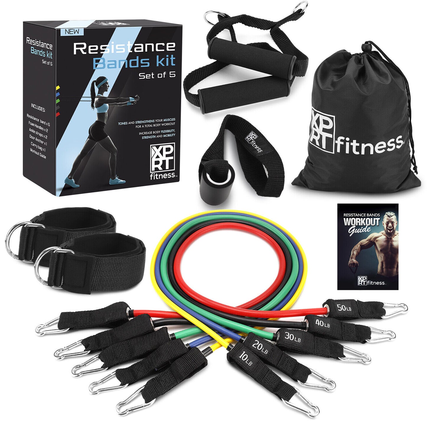 Unleash Your Potential with the XPRT Fitness 11-Piece Resistance Bands Set - 150LB Ultimate Home Gym Solution