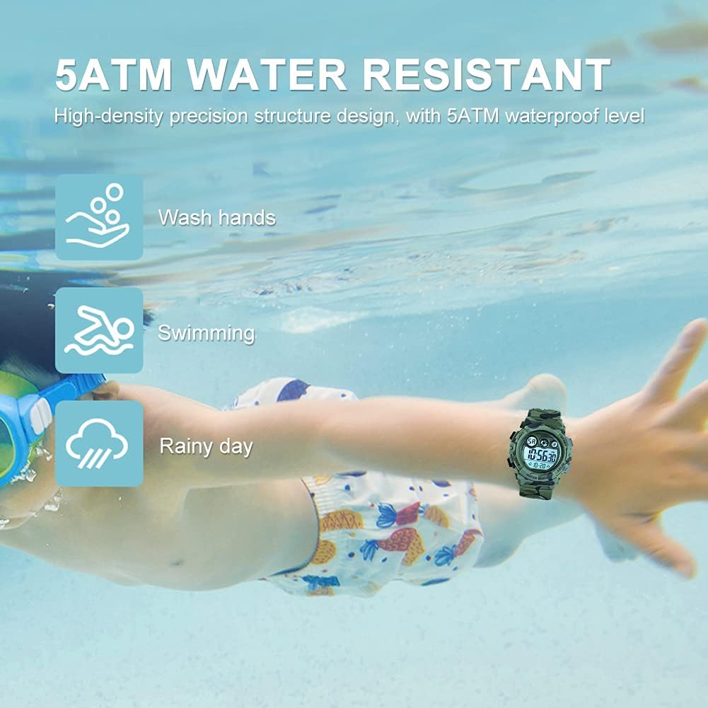 Kids Waterproof Digital Sport Watch - Perfect for Boys & Girls Ages 3-15 with Alarm, EL Backlight, Stopwatch & Military Design