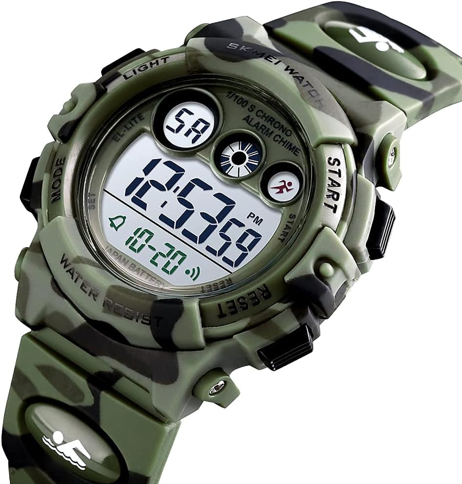 Kids Waterproof Digital Sport Watch - Perfect for Boys & Girls Ages 3-15 with Alarm, EL Backlight, Stopwatch & Military Design