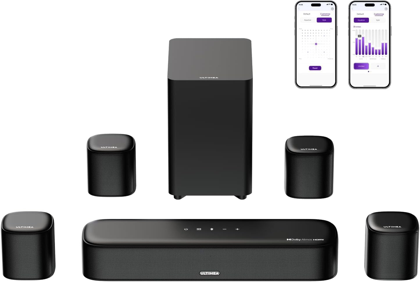 7.1ch Surround Sound Bar — 330W, 4 Surround Speakers, Wireless Subwoofer