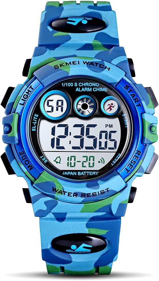 Kids Waterproof Digital Sport Watch - Perfect for Boys & Girls Ages 3-15 with Alarm, EL Backlight, Stopwatch & Military Design