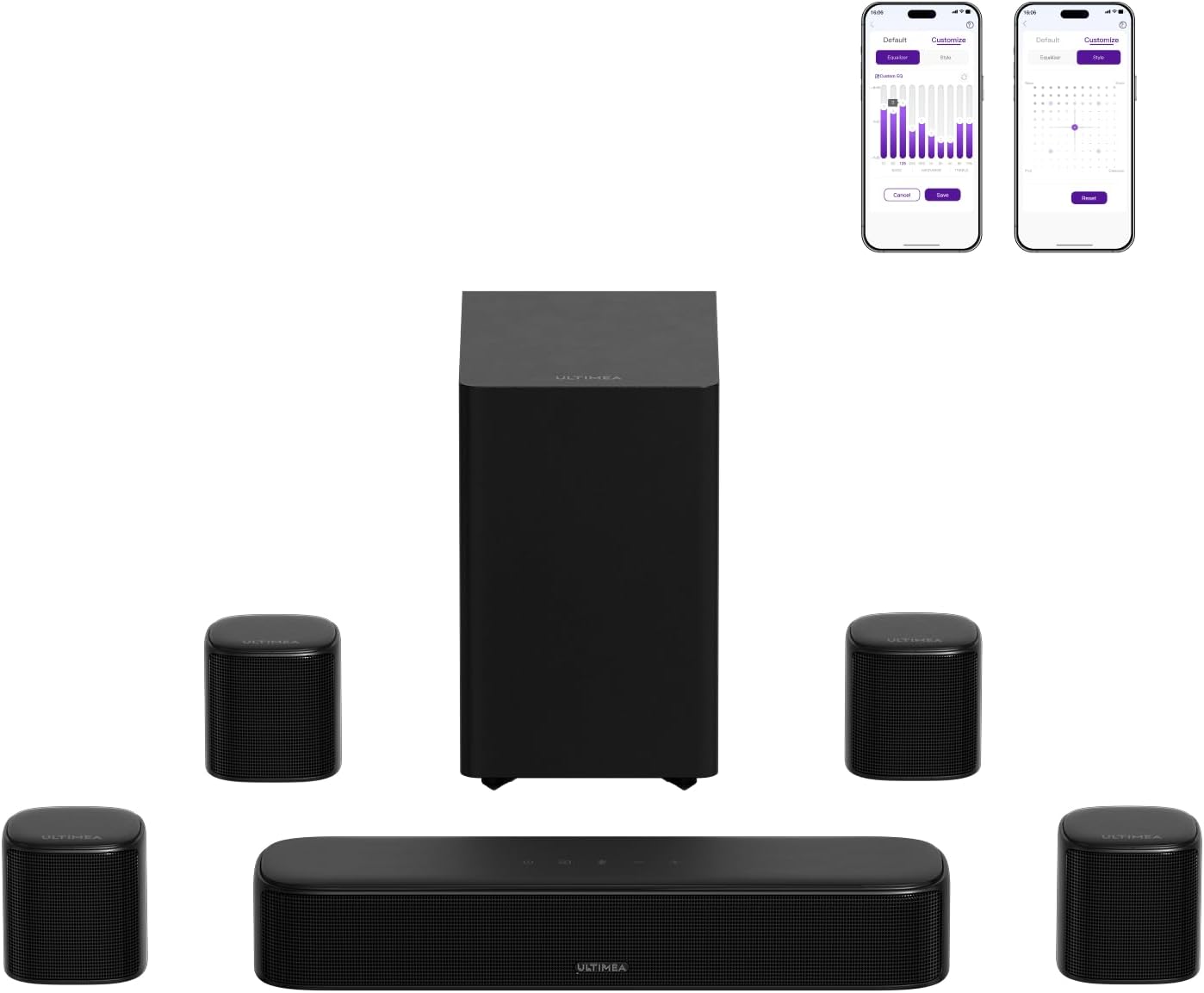 7.1ch Surround Sound Bar — 330W, 4 Surround Speakers, Wireless Subwoofer