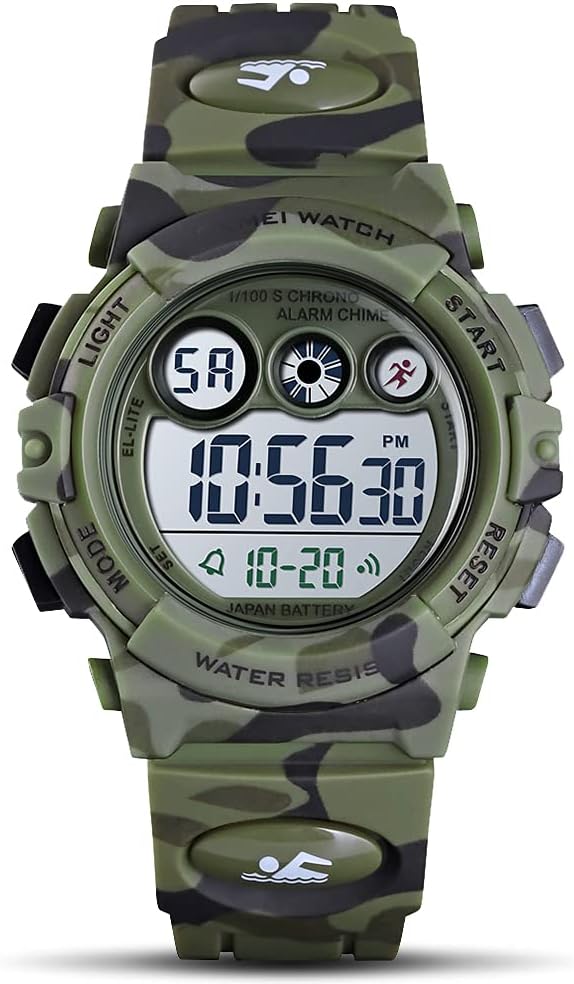Kids Waterproof Digital Sport Watch - Perfect for Boys & Girls Ages 3-15 with Alarm, EL Backlight, Stopwatch & Military Design