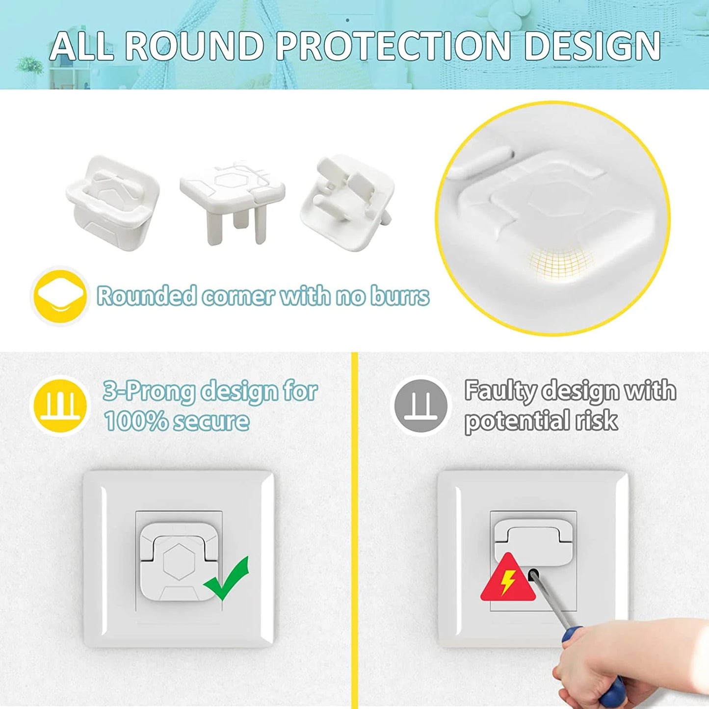 Protect Your Little Explorer with Our 50-Pack Baby Proofing Outlet Covers – Essential Safety Caps to Prevent Power Shock Hazards!