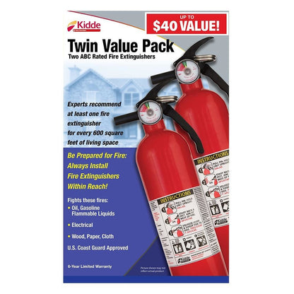 Fire Extinguisher Multi Use Home Office Shop Emergency 1-A:10-B:C Kidde 2 Pack