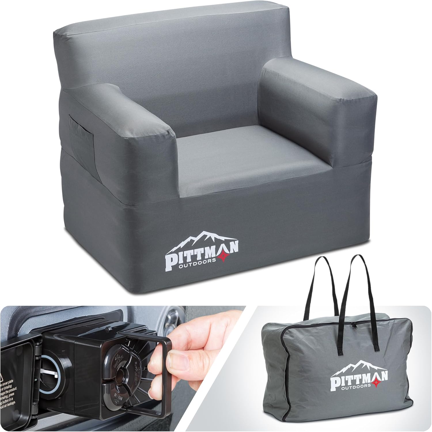 Inflatable Camping Chair with Built-In Rechargeable Pump — 350 lb Capacity, 1000D Oxford Cover, Carry Bag
