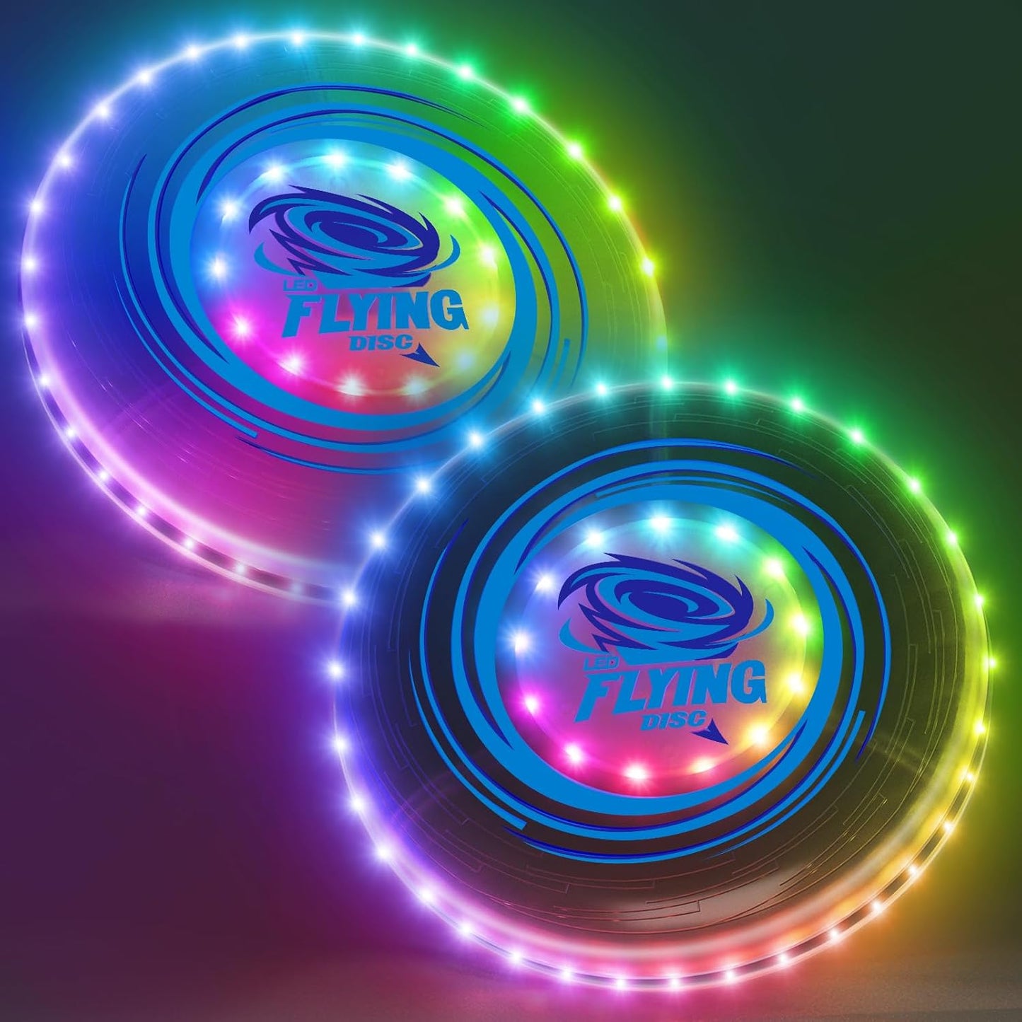 LED Glow-in-the-Dark Flying Disc 2-Pack — 45 LEDs, 14 Light Modes, USB-C Rechargeable