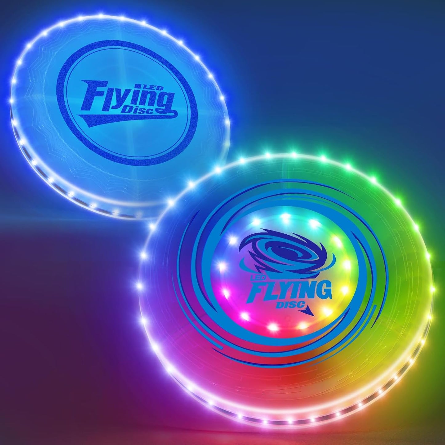 LED Glow-in-the-Dark Flying Disc 2-Pack — 45 LEDs, 14 Light Modes, USB-C Rechargeable