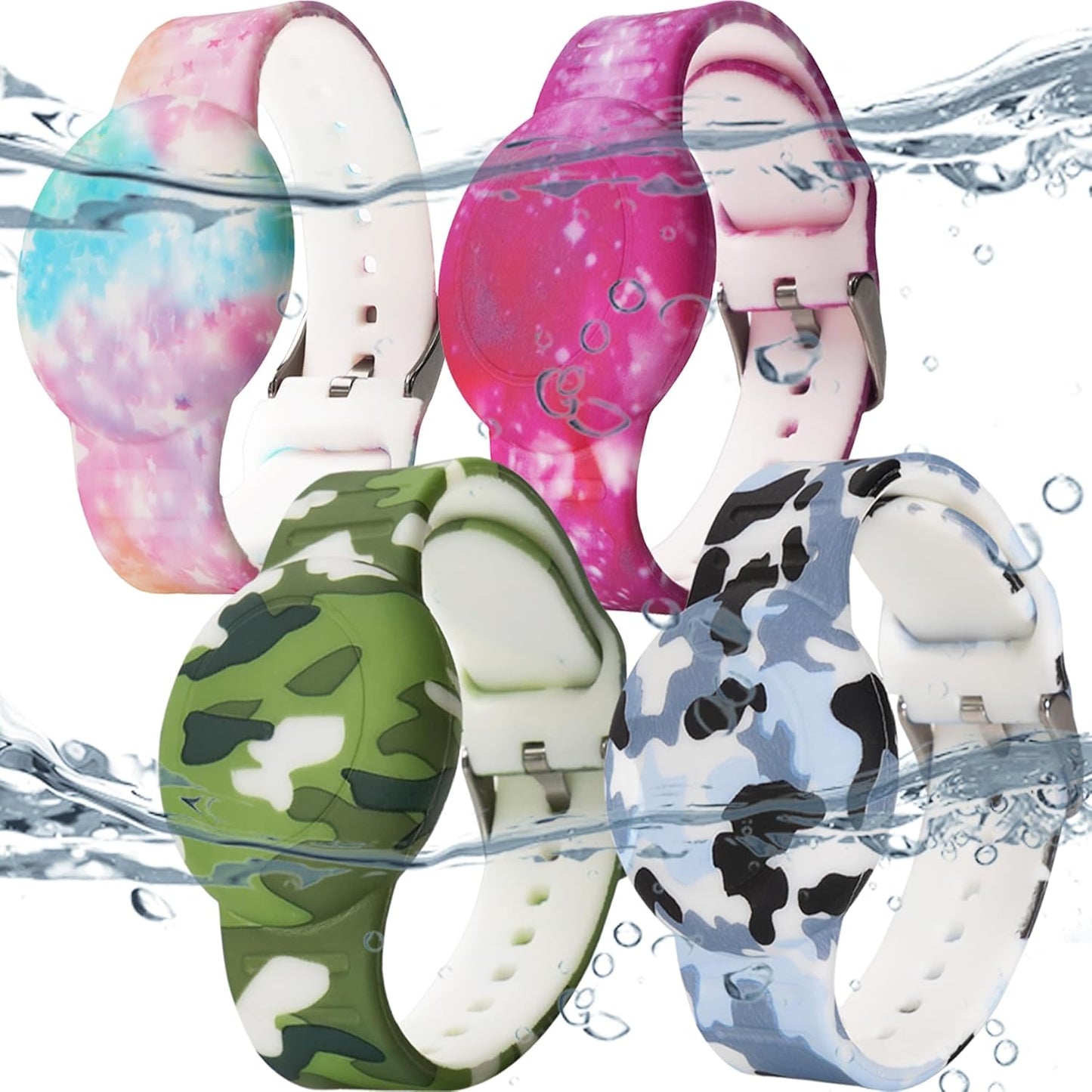 Waterproof AirTag Wristband for Kids — 4-Pack, Silicone GPS Tracker Holder, Hidden Design