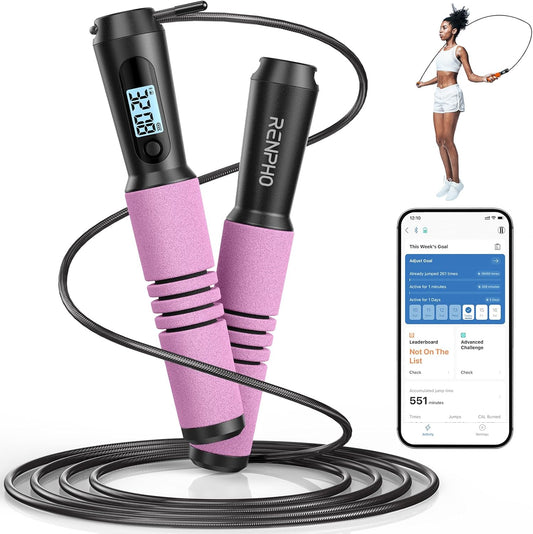 Smart Jump Rope -App Tracking, LCD Display, Adjustable Cable