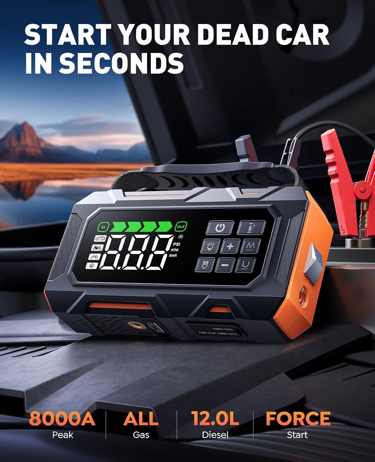 The Road Commander — 4-in-1 Car Jump Starter & Air Compressor