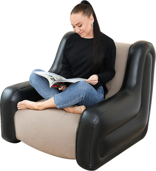 Stylish Large Inflatable Leisure Chair - Perfect for Indoor & Outdoor Relaxation (Black & Grey)