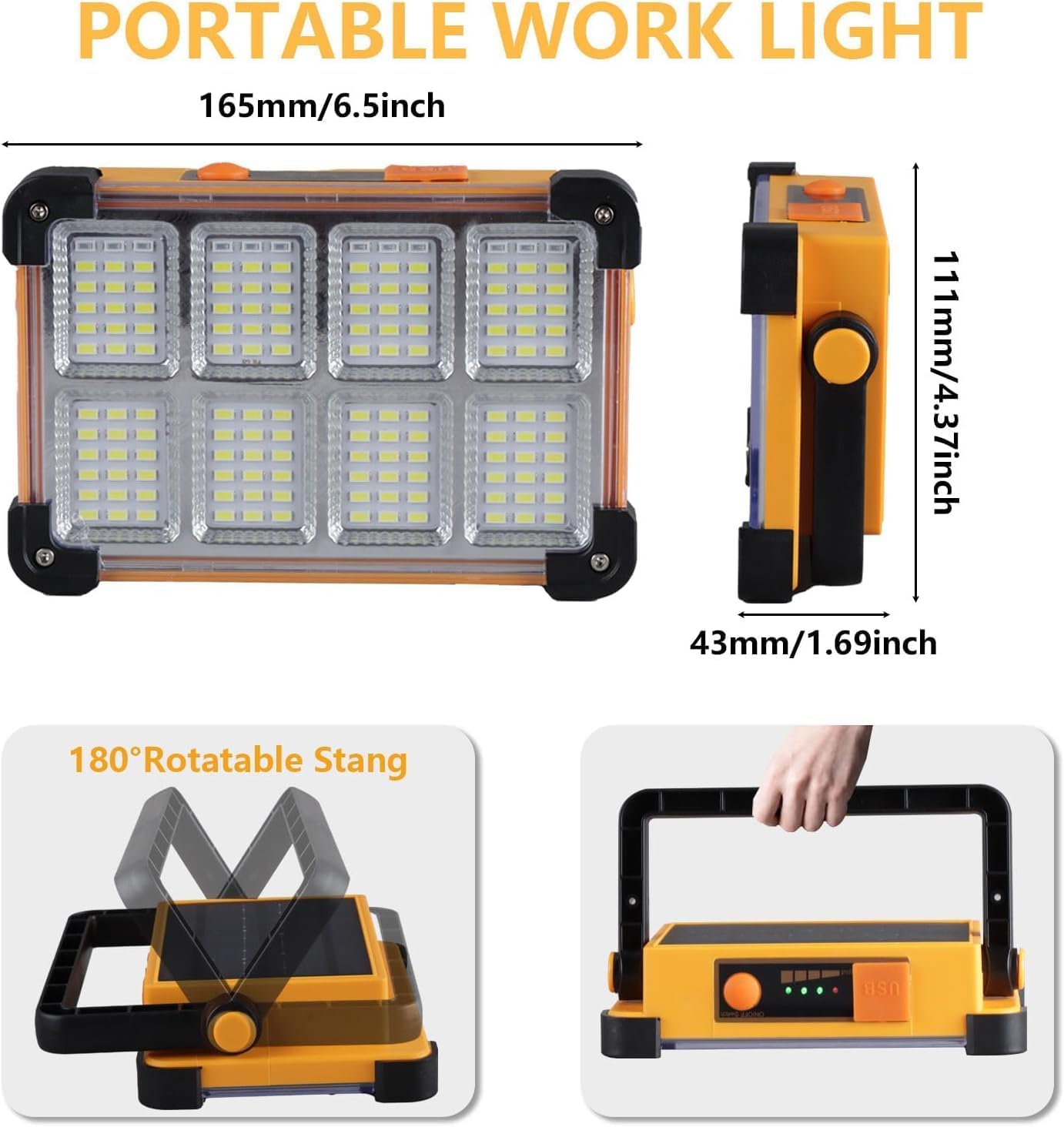 Solar Rechargeable LED Work Light 2-Pack