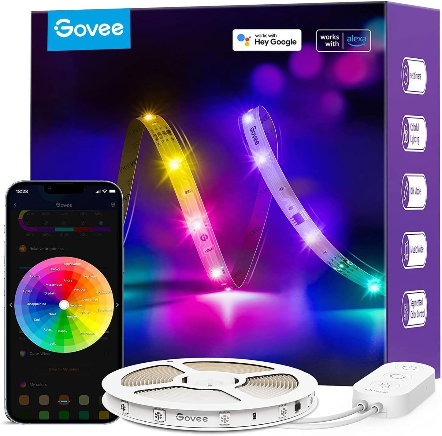 Smart RGBIC LED Strip Lights — 16.4ft, Music Sync, Alexa