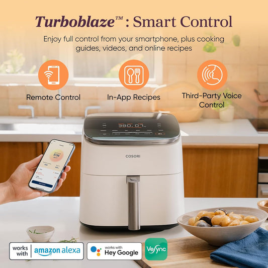 9-in-1 TurboBlaze Air Fryer 6QT — 90°–450°F, 5-Speed Fan, Ceramic Basket, Dishwasher Safe