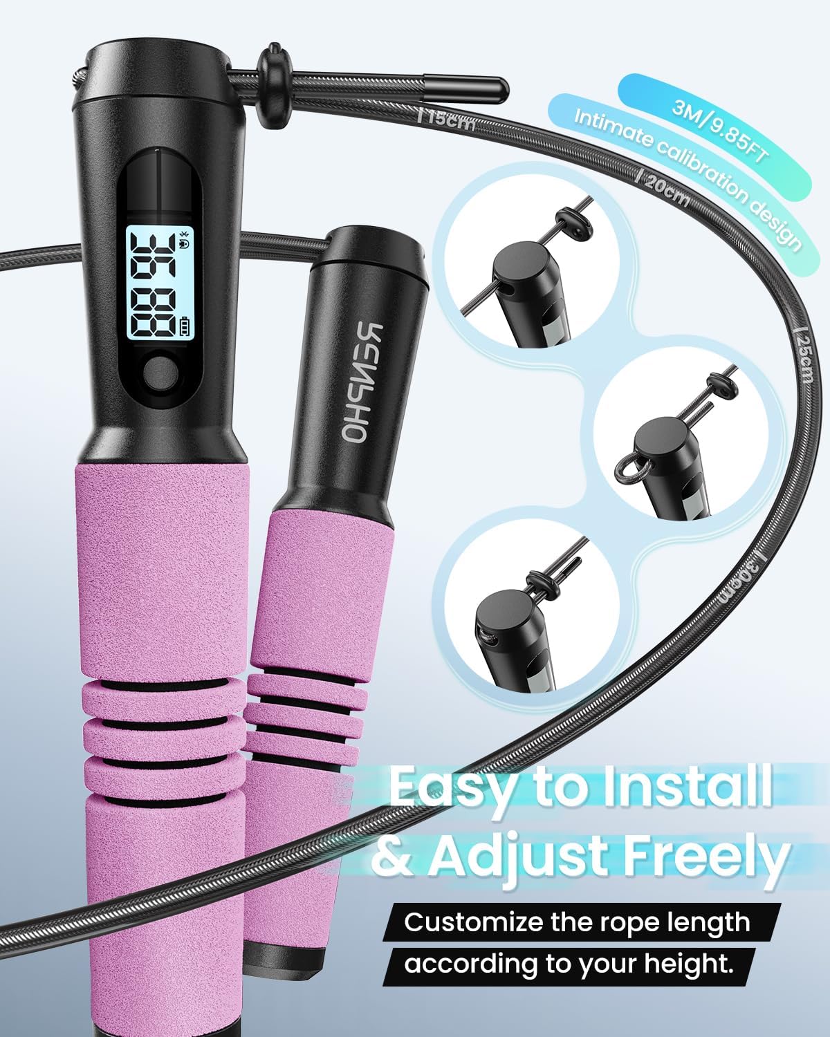 Smart Jump Rope -App Tracking, LCD Display, Adjustable Cable