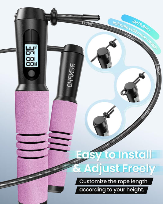 Smart Jump Rope -App Tracking, LCD Display, Adjustable Cable