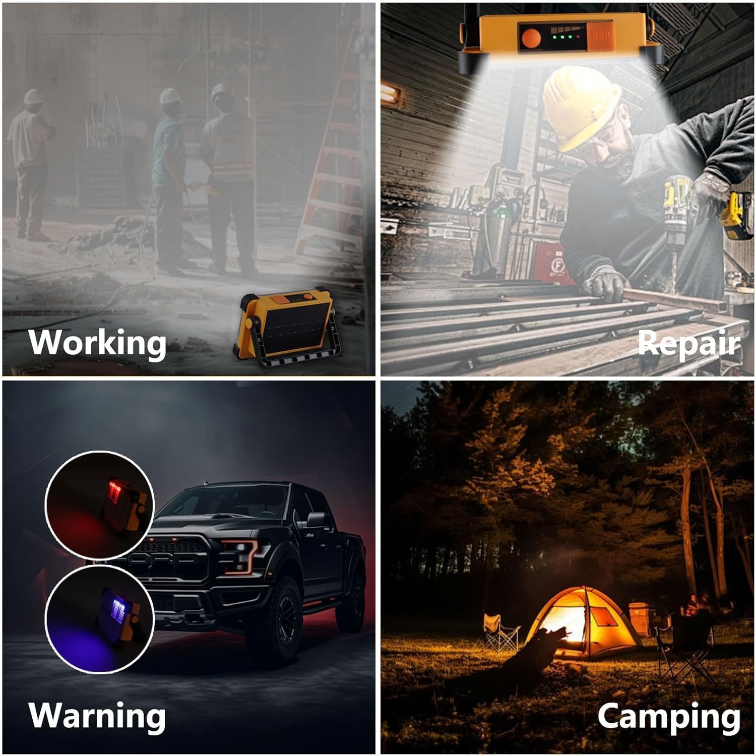 Solar Rechargeable LED Work Light 2-Pack