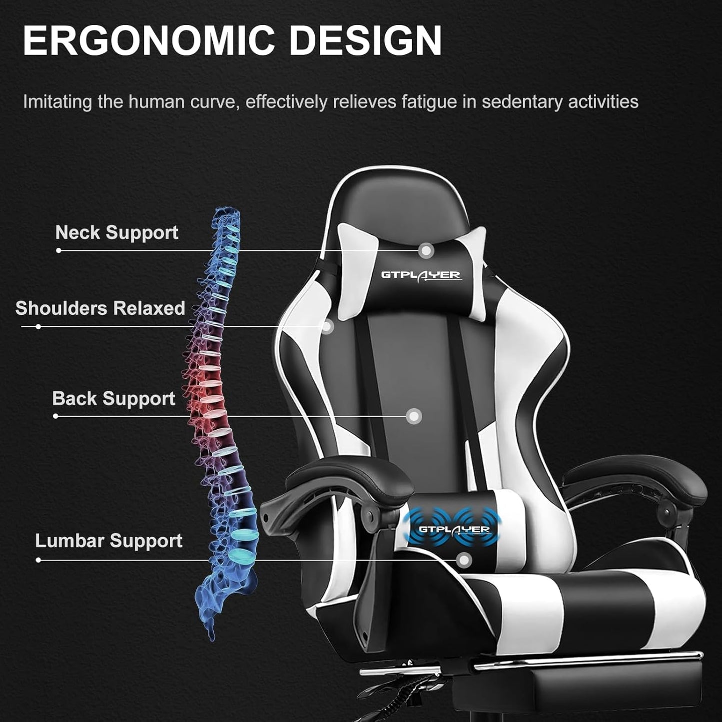 GTPLAYER Ergonomic Gaming Chair with Footrest & Lumbar Support