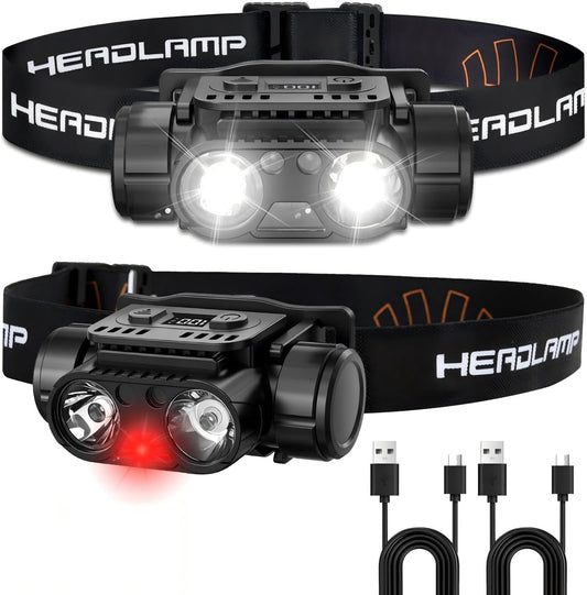  Kids LED Headlamp 2-Pack — USB-C Rechargeable, 120° Adjustable, IP54 Waterproof, 5 Light Modes