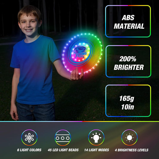LED Glow-in-the-Dark Flying Disc 2-Pack — 45 LEDs, 14 Light Modes, USB-C Rechargeable