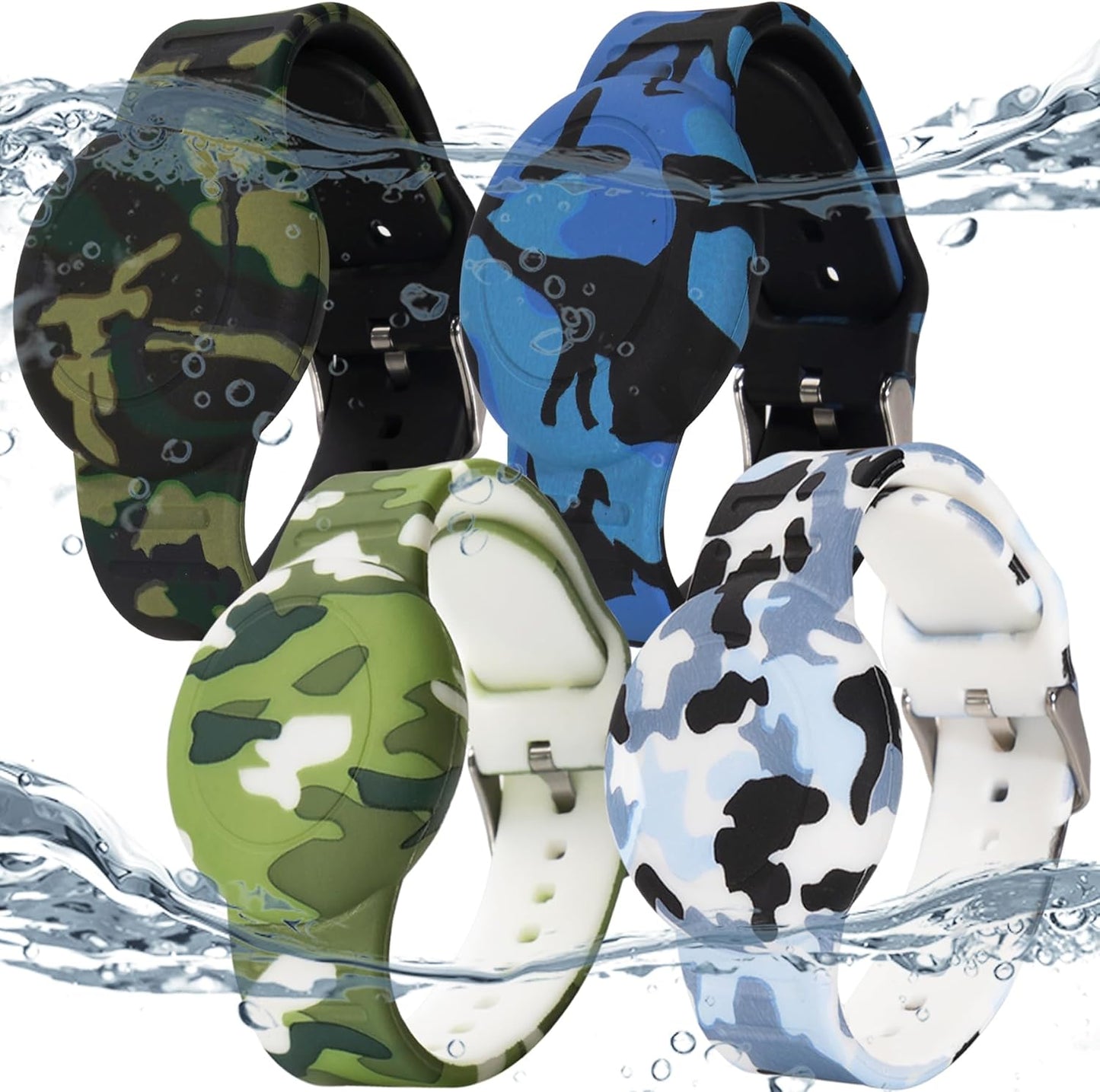 Waterproof AirTag Wristband for Kids — 4-Pack, Silicone GPS Tracker Holder, Hidden Design