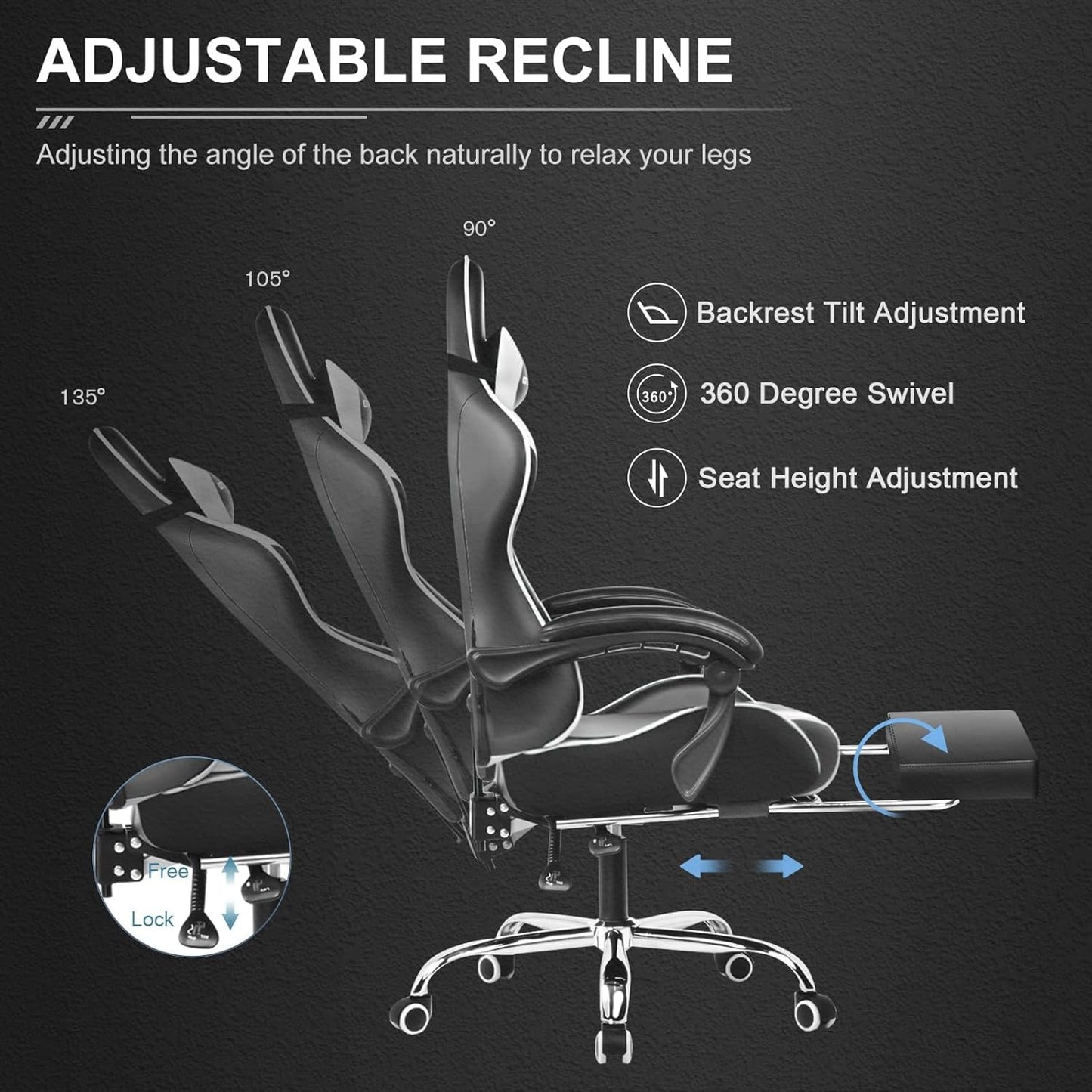 GTPLAYER Ergonomic Gaming Chair with Footrest & Lumbar Support