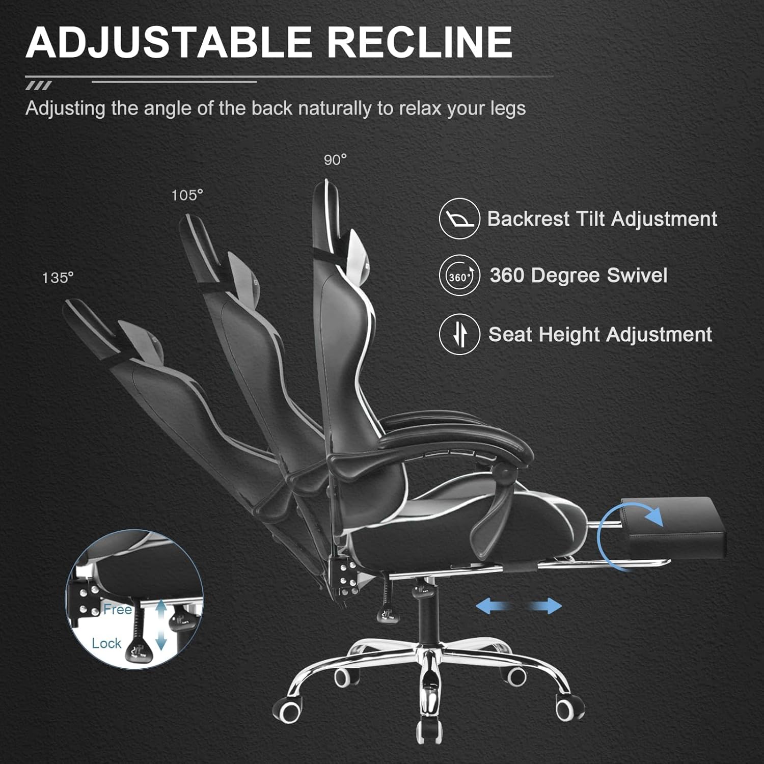 GTPLAYER Ergonomic Gaming Chair with Footrest & Lumbar Support