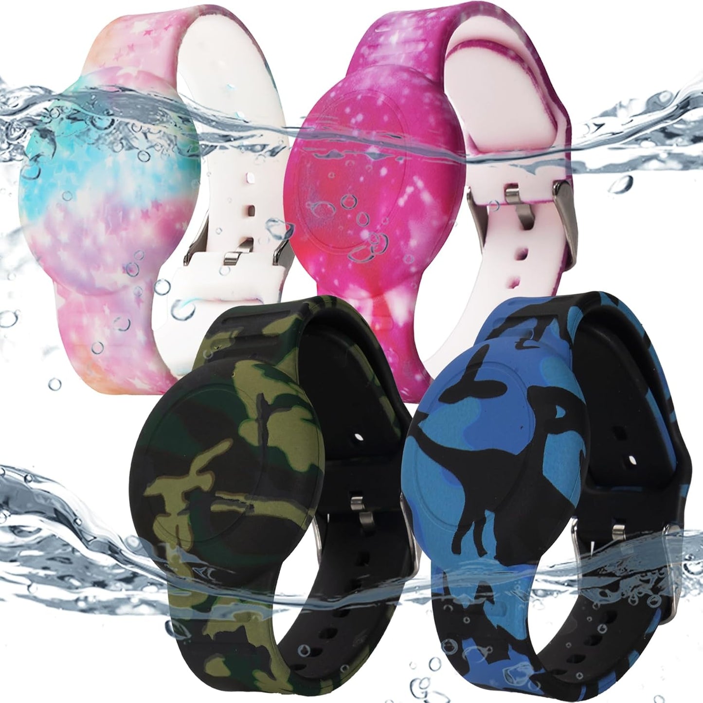 Waterproof AirTag Wristband for Kids — 4-Pack, Silicone GPS Tracker Holder, Hidden Design