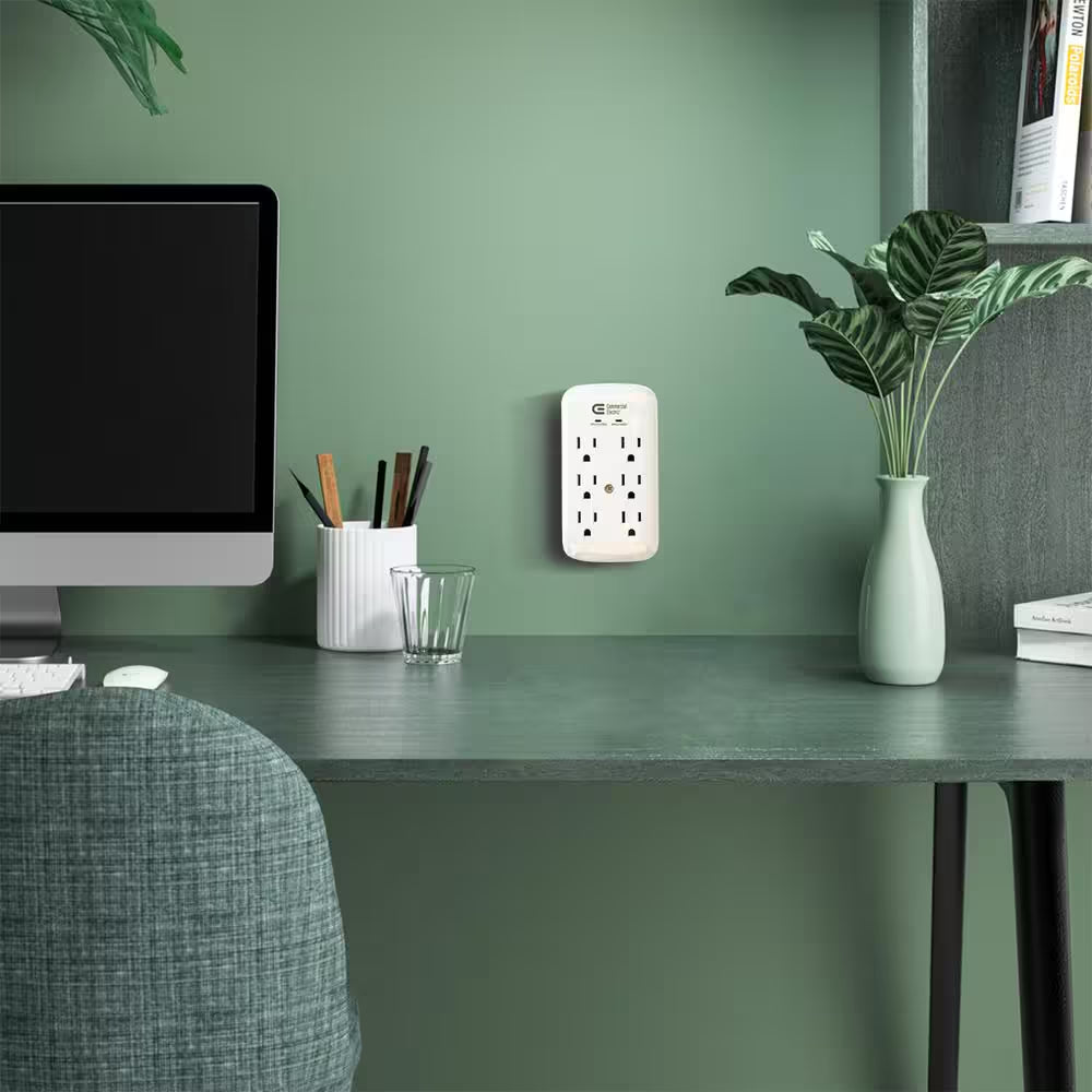 Power Up Your Space with the 6-Outlet Wall Mounted Surge Protector - White (4-Pack)