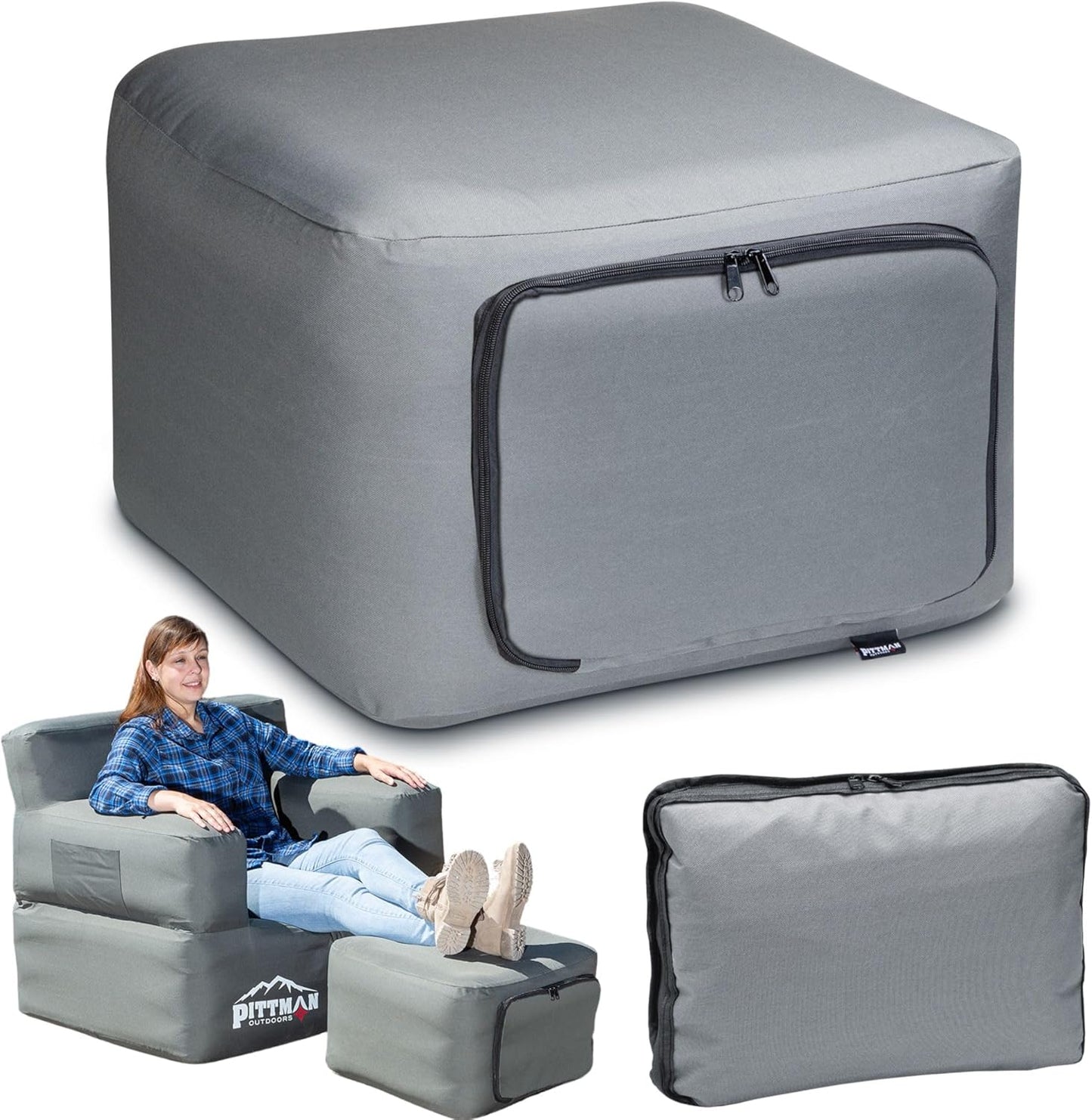 Inflatable Camping Chair with Built-In Rechargeable Pump — 350 lb Capacity, 1000D Oxford Cover, Carry Bag