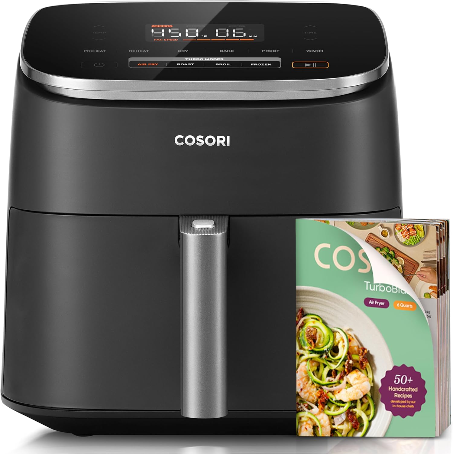 9-in-1 TurboBlaze Air Fryer 6QT — 90°–450°F, 5-Speed Fan, Ceramic Basket, Dishwasher Safe