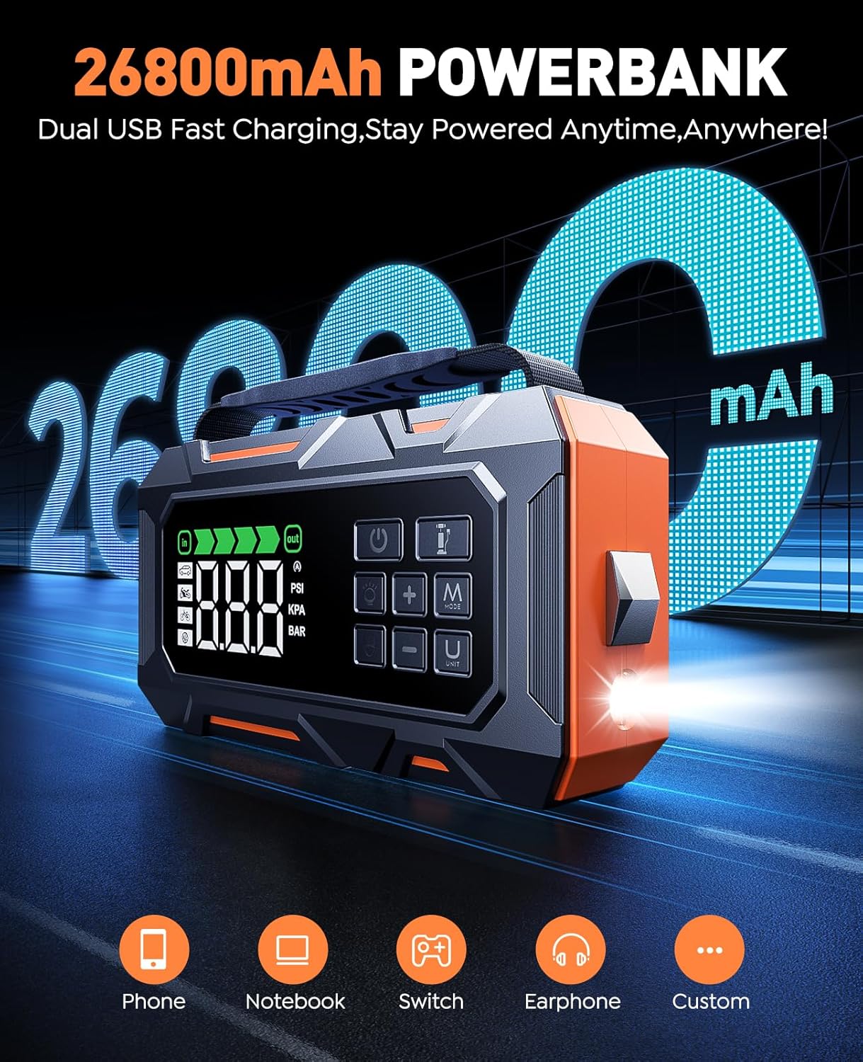 The Road Commander — 4-in-1 Car Jump Starter & Air Compressor
